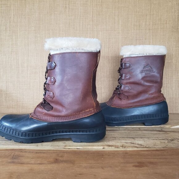 Men's 12 Kamik Canada Everest Wool Lined Leather Hunting Snow Winter Duck Boots - Picture 4 of 13